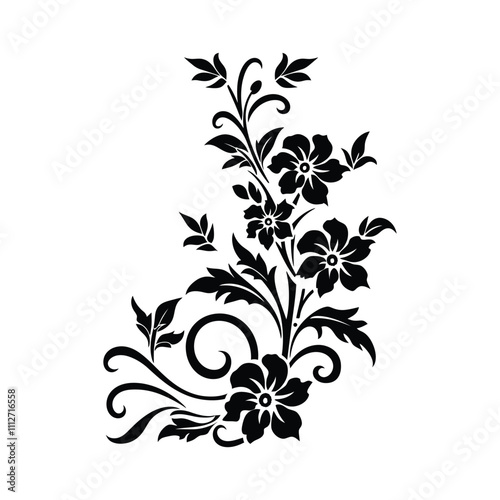 Decorative Floral Element Silhouette set Clipart on a white Background