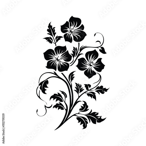 Decorative Floral Element Silhouette set Clipart on a white Background