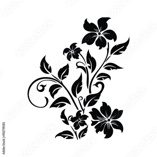 Decorative Floral Element Silhouette set Clipart on a white Background