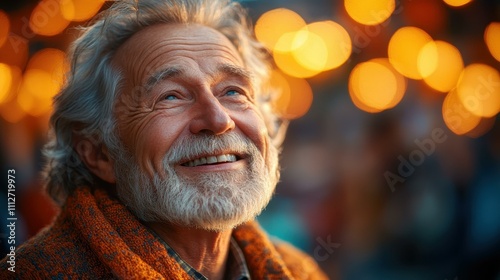 The Elderly man performing stand-up comedy his glowing confidence earning uproarious laughter photo