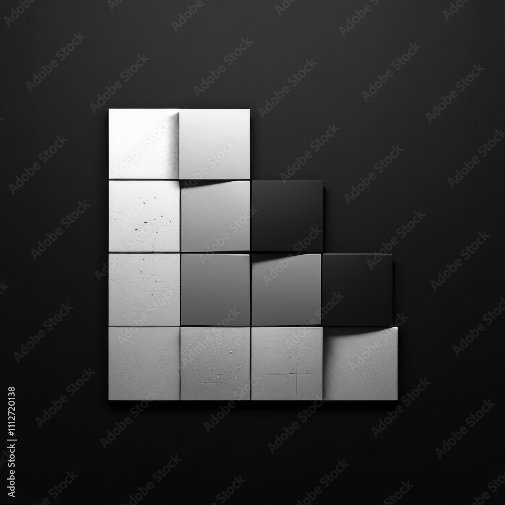 Minimalist Geometric T-Shirt Design, Gray Squares on Black Minimalist Geometric T-Shirt Design, Gray Squares on Black