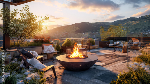Rooftop Garden and Fire Pit Atop a Mountain House, Offering Ultimate Relaxation and Breathtaking Views