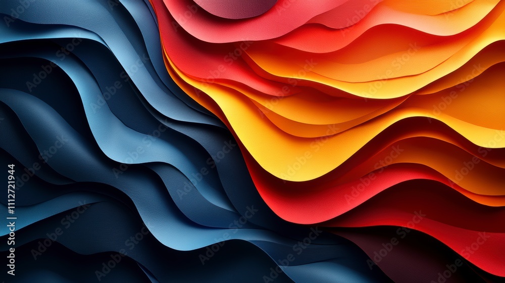 Fototapeta premium Stunning Abstract Paper Waves: A Vibrant Color Play of Layered Paper Art