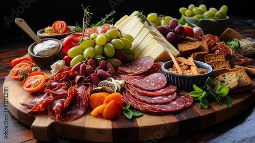 Savoring Artistry: Indulging in a Delectable Charcuterie and Cheese Platter, food concept.