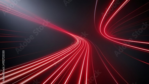 Abstract 3D red speed neon light trails background. Generative Ai.