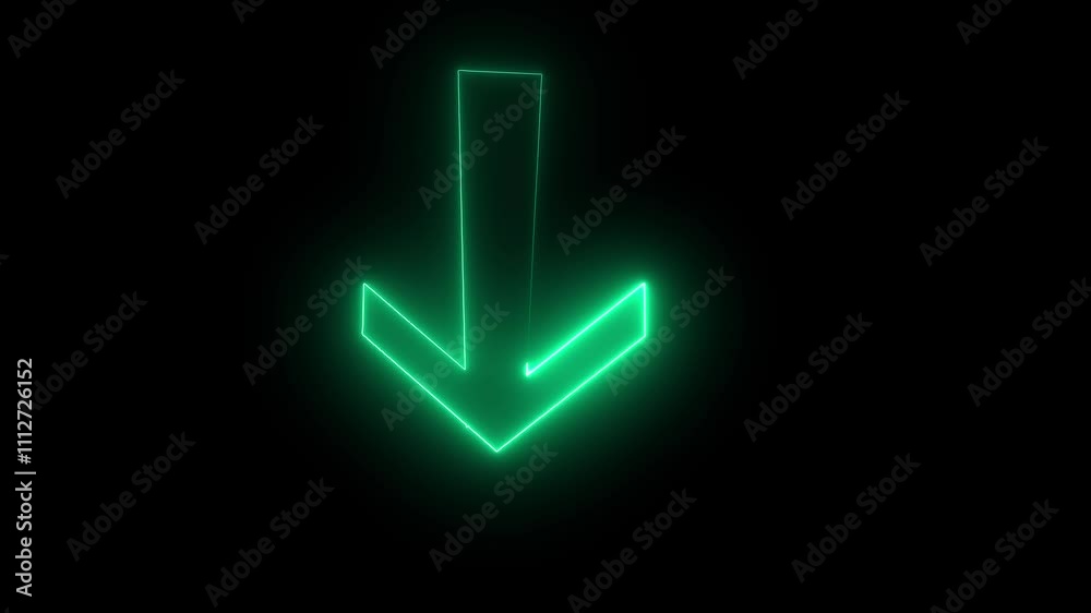 Turquoise neon color down Arrow icon animation on black background .This icon position is down & up. Turquoise neon color down Arrow icon animation on black background .This icon position is down & up.