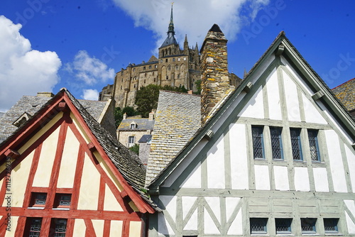Roofs and abbey in Mont Saint Michel in Normandy, France