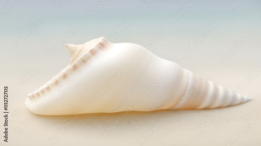 Elegant White Seashell on Sandy Surface Elegant White Seashell on Sandy Surface