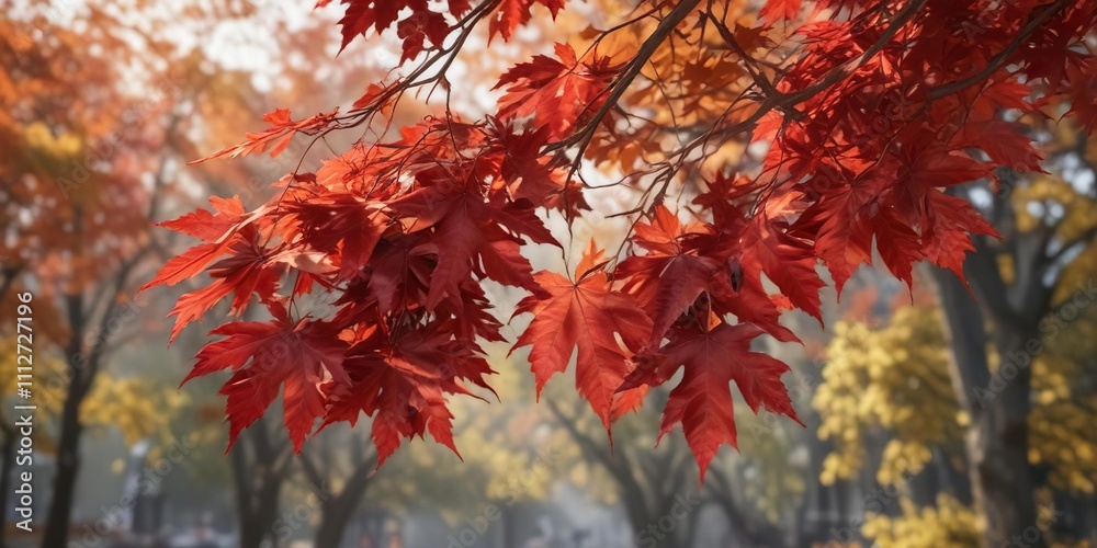 A cluster of ripe red maple leaves hang from a branch amidst autumn hues, autumn landscape, tree foliage, natural beauty A cluster of ripe red maple leaves hang from a branch amidst autumn hues, autumn landscape, tree foliage, natural beauty