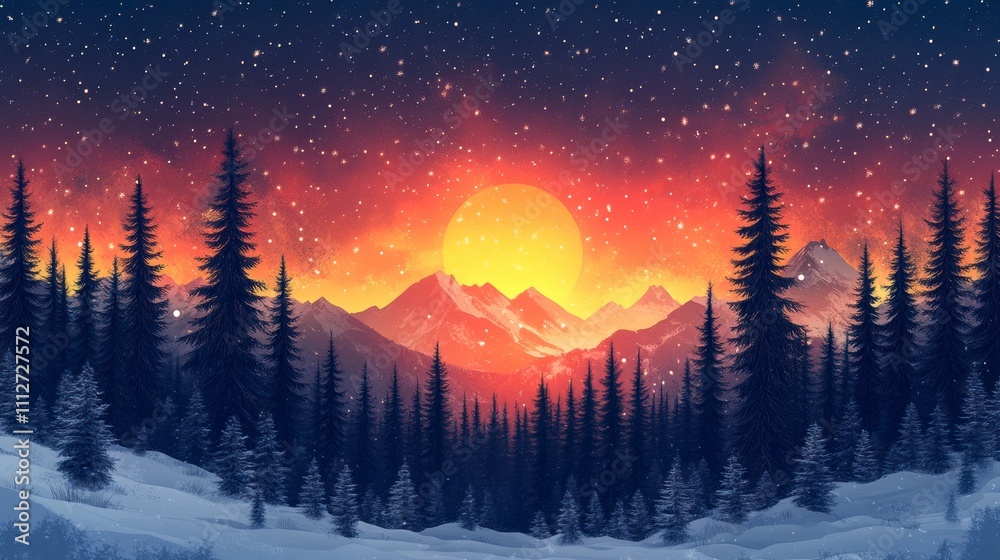 Winter Mountain Sunrise: A Breathtaking Snowy Forest Landscape Winter Mountain Sunrise: A Breathtaking Snowy Forest Landscape