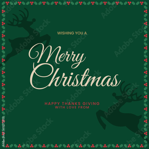 Luxury Christmas invitation wishing card art deco design vector. Christmas tree, reindeer, spot texture on Creem background. Design illustration