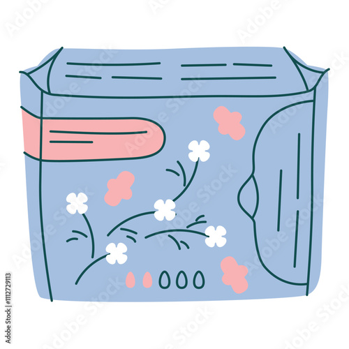 Feminine sanitary pads in pack. Disposable menstrual napkin in package for women period. Hygiene plastic towels.