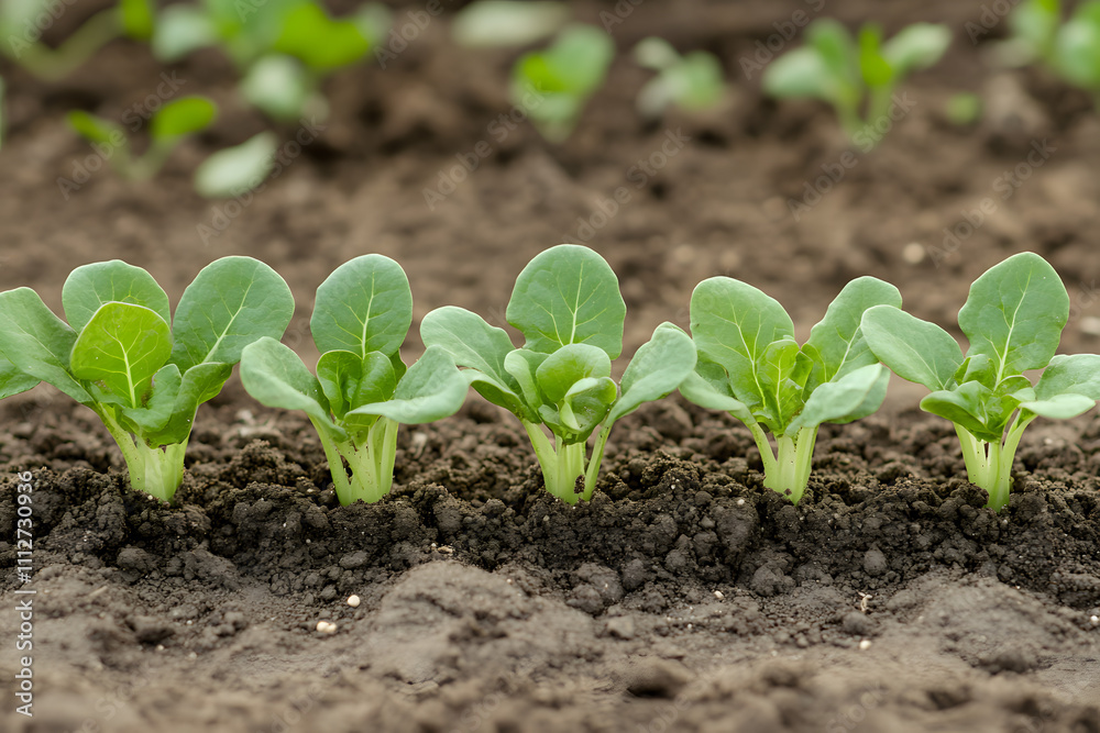 Green Seedlings Row: Symbol of Growth and Sustainability Green Seedlings Row: Symbol of Growth and Sustainability