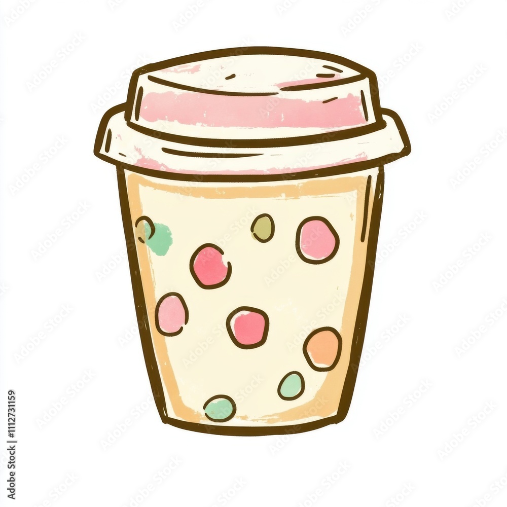 Whimsical Illustrated Coffee Cup with Colorful Polka Dots for Bright and Cheerful Designs Whimsical Illustrated Coffee Cup with Colorful Polka Dots for Bright and Cheerful Designs