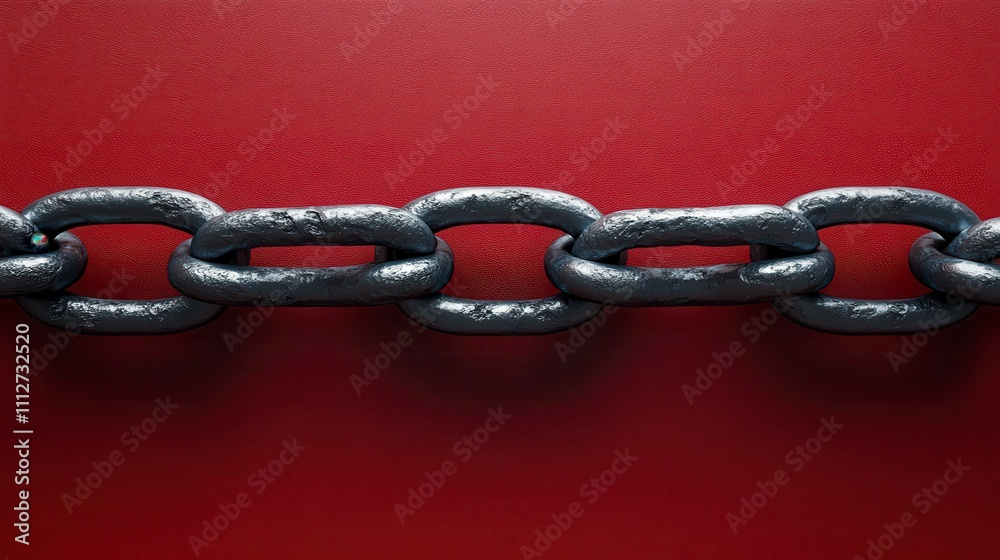 Intricate Industrial Metal Chain on a Deep Red Background