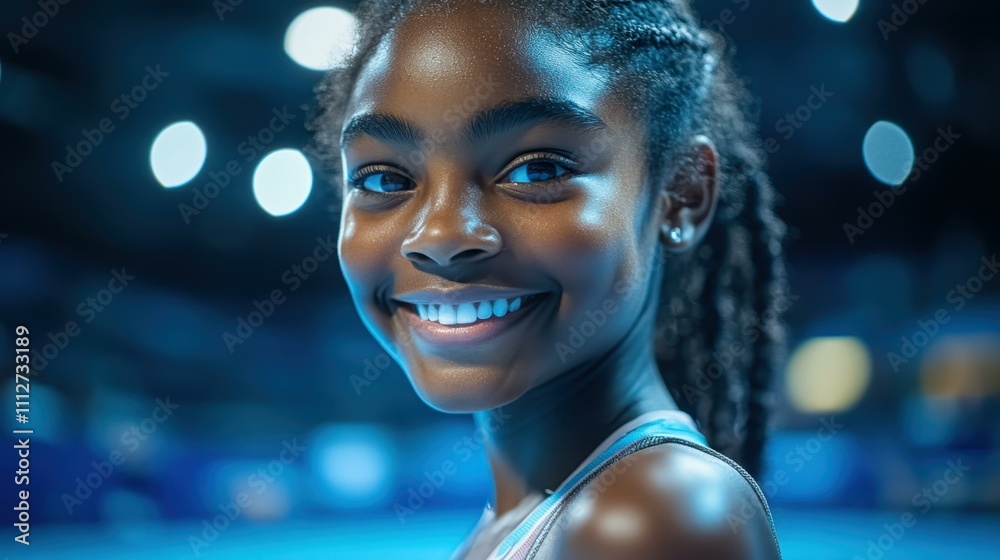 The Teenage girl competing in a tennis match her glowing smile mirroring the excitement of the game