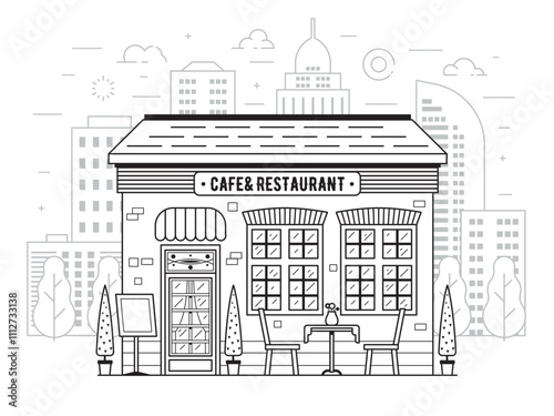 Street Cafe or Restaurant Building in Line Art