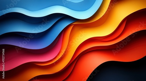 Stunning Abstract Colorful Paper Waves. A vibrant display of layered paper art with dynamic color gradients. A modern design masterpiece.