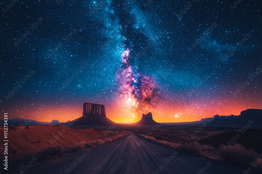 Majestic Milky Way Over Monument Valley Desert Road Majestic Milky Way Over Monument Valley Desert Road