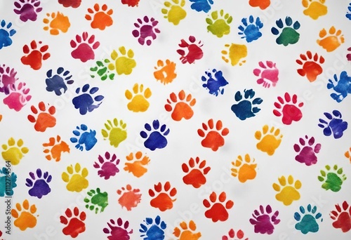 Colorful paw print pattern on white background, veterinary, pets