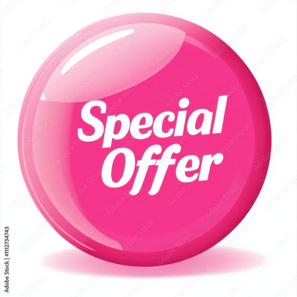 A pink circular button with the text A pink circular button with the text