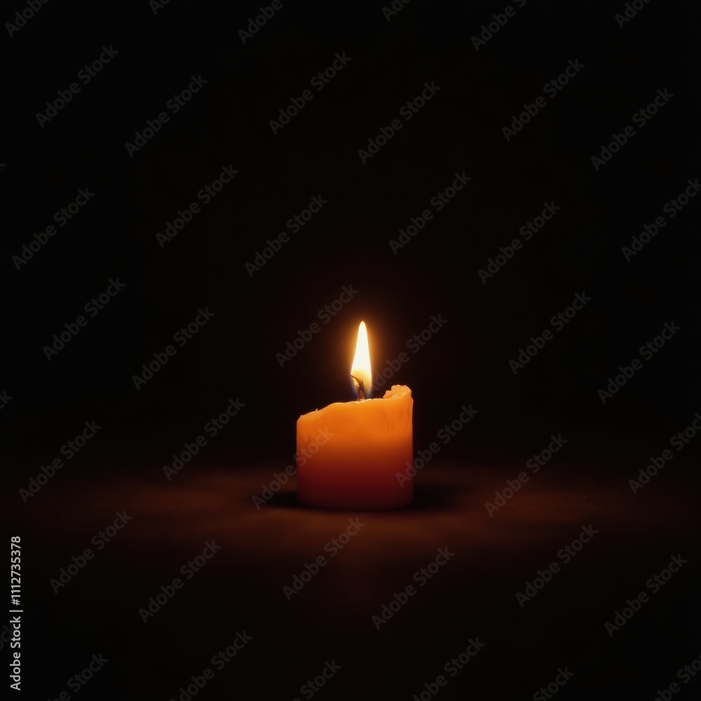Single Burning Candle in Dark Peaceful Night Setting Single Burning Candle in Dark Peaceful Night Setting