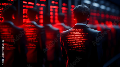 Futuristic data center with glowing screens.