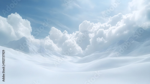 Majestic White Clouds Drift Above Snow-Kissed Mountain Peaks Creating a Scene of Timeless Natural Splendor