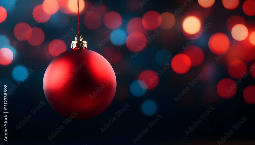 Fototapeta premium Red Christmas ornament on a colorful background.