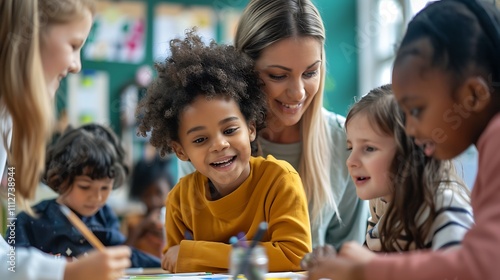 Kids Learning Art Skills with Teacher