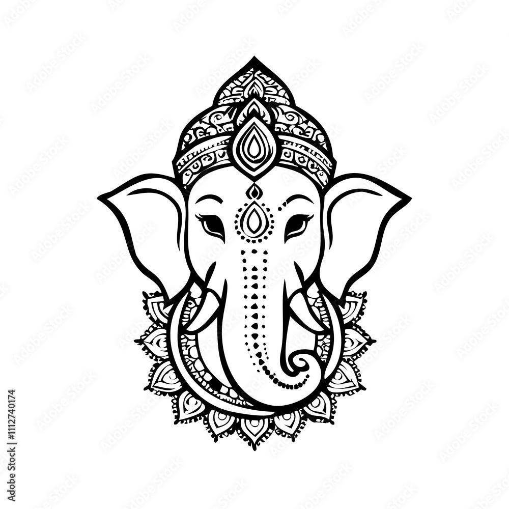 Fototapeta premium Lord Ganesha Black and white, Border 