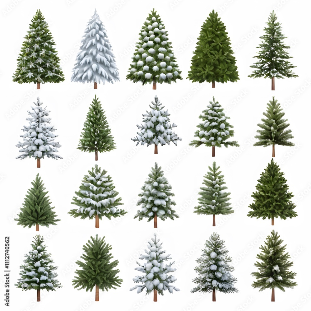 Obraz premium Christmas Trees with Snow isolated on transparent or white background