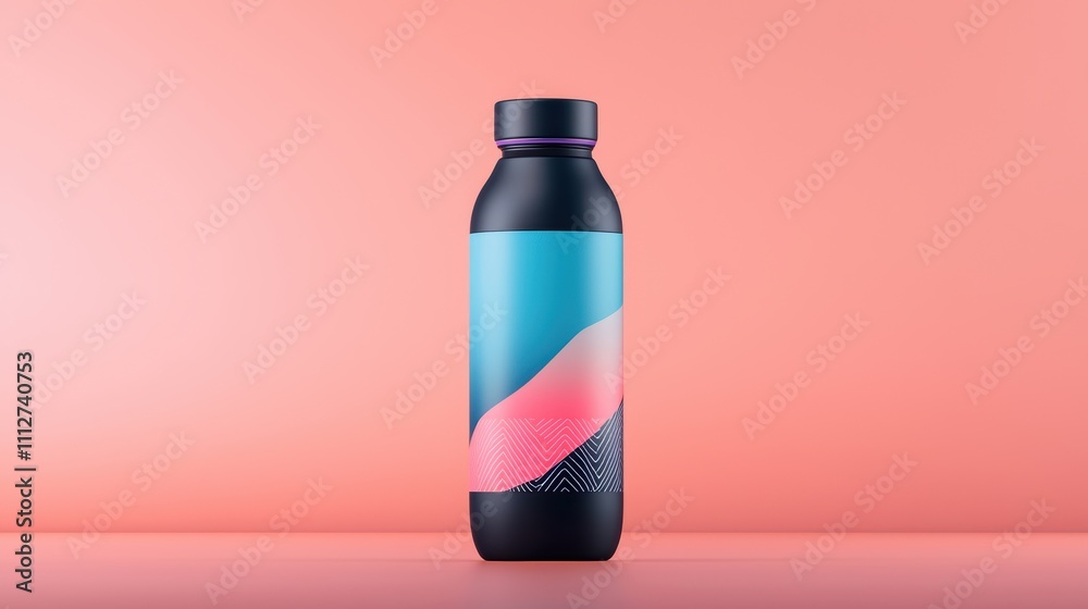 A sleek, modern bottle with a vibrant design, set against a soft pink background, showcasing contemporary branding and aesthetic appeal. A sleek, modern bottle with a vibrant design, set against a soft pink background, showcasing contemporary branding and aesthetic appeal.