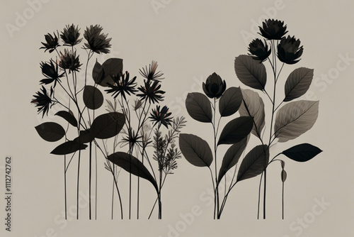 minimalist botanical floral smoky art