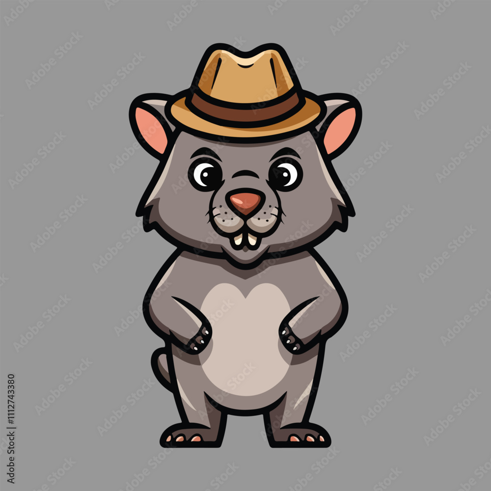 Naklejka premium Cute Wombat Cartoon Style Vector