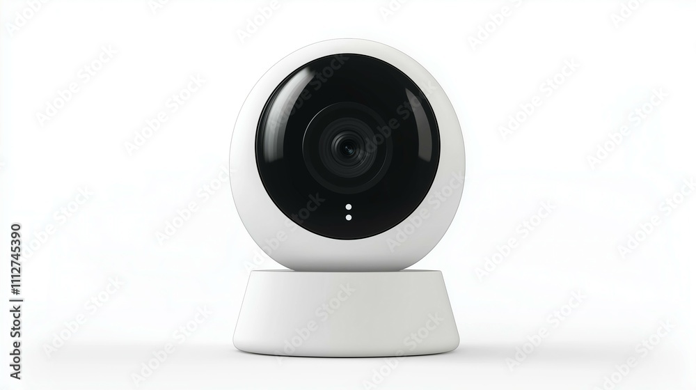 Modern smart home security camera with a sleek, minimalist design against a white background. Modern smart home security camera with a sleek, minimalist design against a white background.