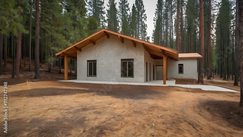 A house with fireproof roofing and walls built with sustainable materials to withstand wildfires  photo