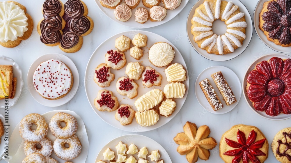Overhead view of decorated holiday cookies and biscuits Overhead view of decorated holiday cookies and biscuits