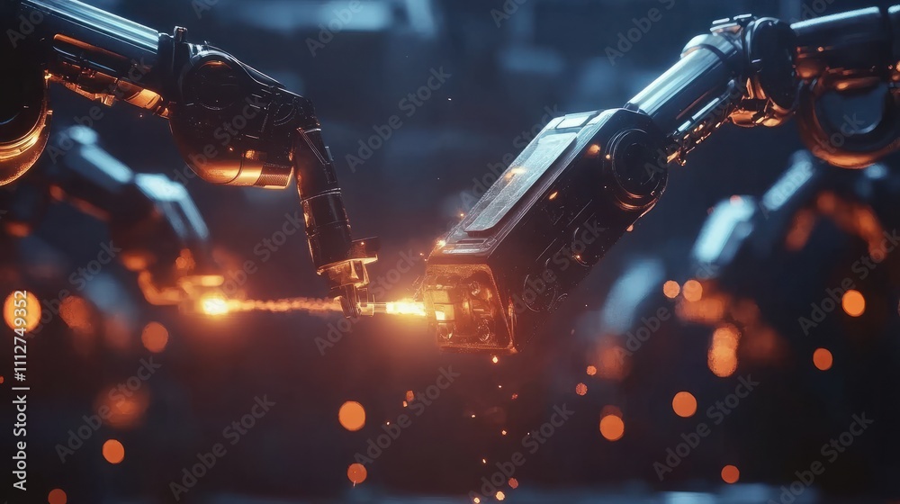 Robotic arms welding in industrial factory Robotic arms welding in industrial factory