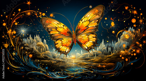 Abstract butterfly light is flying in the sky, butterfly light