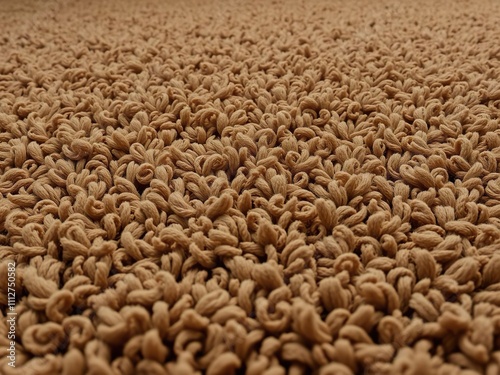 Tufted brown wool carpet with thick pile and plush texture, beige, brown, textured