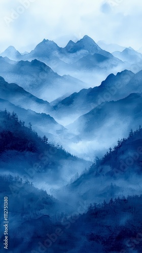 Wallpaper Mural Misty Blue Mountains: A Serene Watercolor Landscape Painting Torontodigital.ca