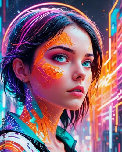 Watercolor portrait of a girl. Portrait of a woman in a city	