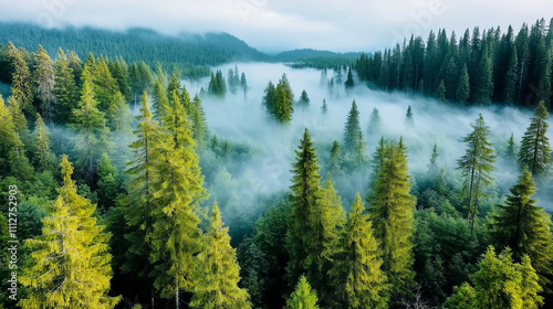 Enchanting Misty Pine Forest at Dawn