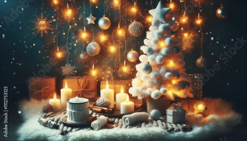 christmas tree and decorations content created with generative AI software.