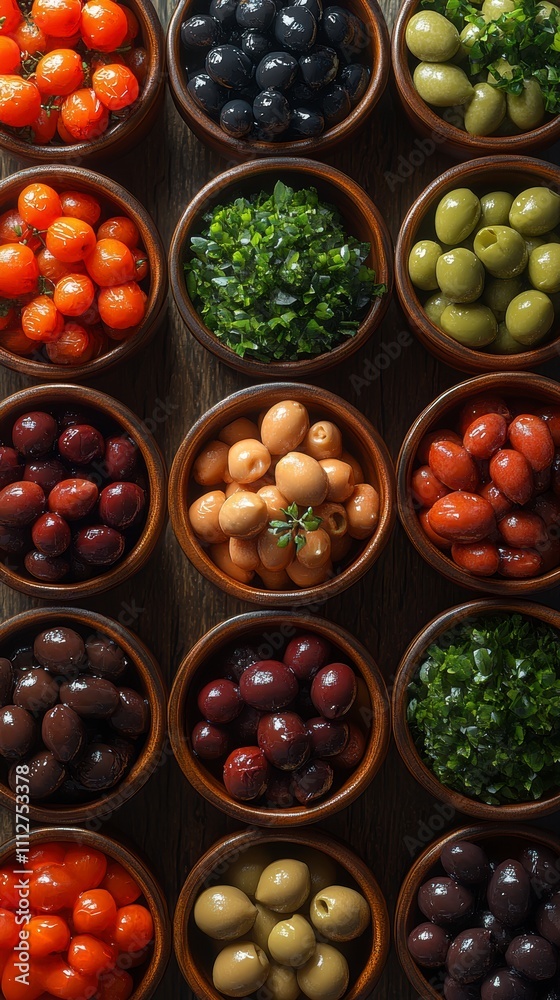 A Colorful Array of Preserved Olives and Tomatoes, A Culinary Delights