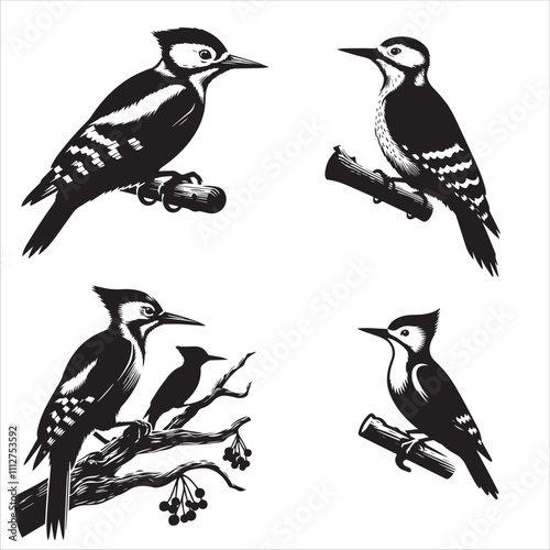  silhouette of clean vector of Woodpecker  isolated on white background