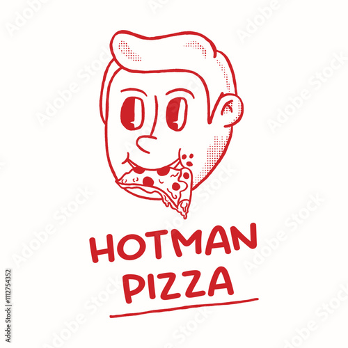 hand drawn cute face pizza retro cartoon character illustration