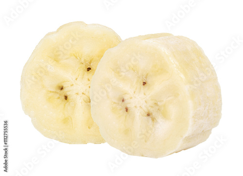 Slice of banana isolated on white background