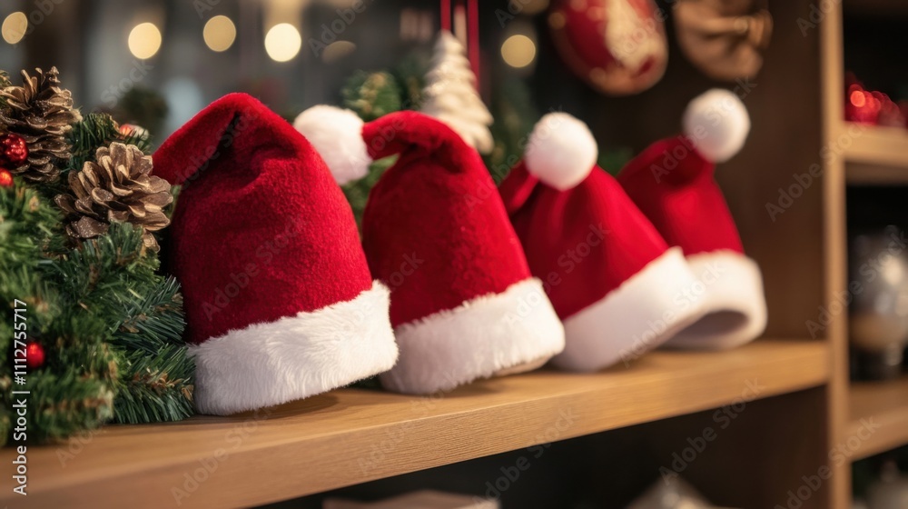 Fototapeta premium Cheerful Santa hat collection styled for a holiday display
